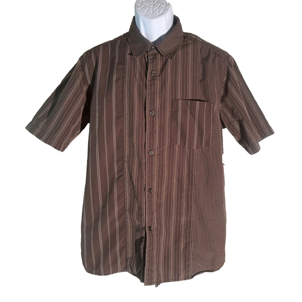 QUIKSILVER Men's Short Sleeve Button Down‎ Striped Shirt Brown Small